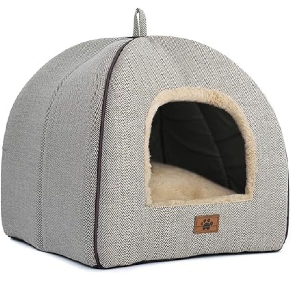 Gray Pet Tent with Cream Interior